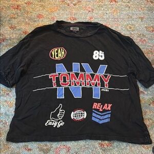 Tommy Hilfiger Black and Red Graphic Short Sleeve Tee